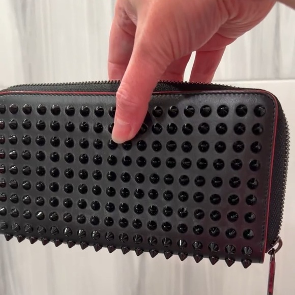 Christian Louboutin Handbags - Christian Louboutin Black Leather Panettone
Spike Zip Around Wallet EUC